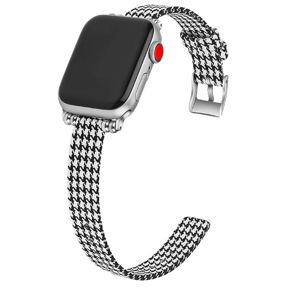 Canvas Woven Watch Strap for Apple Watch Series 11 10 42mm / 9 8 7 41mm / SE3 SE2 SE 6 5 4 40mm / 3 2 1 38mm Adjustable Band - Black  /  White - 2