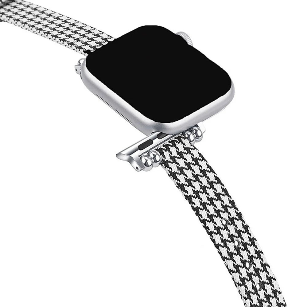 Canvas Woven Watch Strap for Apple Watch Series 11 10 42mm / 9 8 7 41mm / SE3 SE2 SE 6 5 4 40mm / 3 2 1 38mm Adjustable Band - Black  /  White - 3