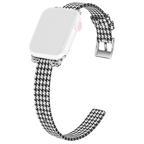 Canvas Woven Watch Strap for Apple Watch Ultra 3 2 1 49mm / Series 11 10 46mm / 9 8 7 45mm / SE3 SE2 SE 6 5 4 44mm / 3 2 1 42mm Adjustable Band - Black  /  White - 1