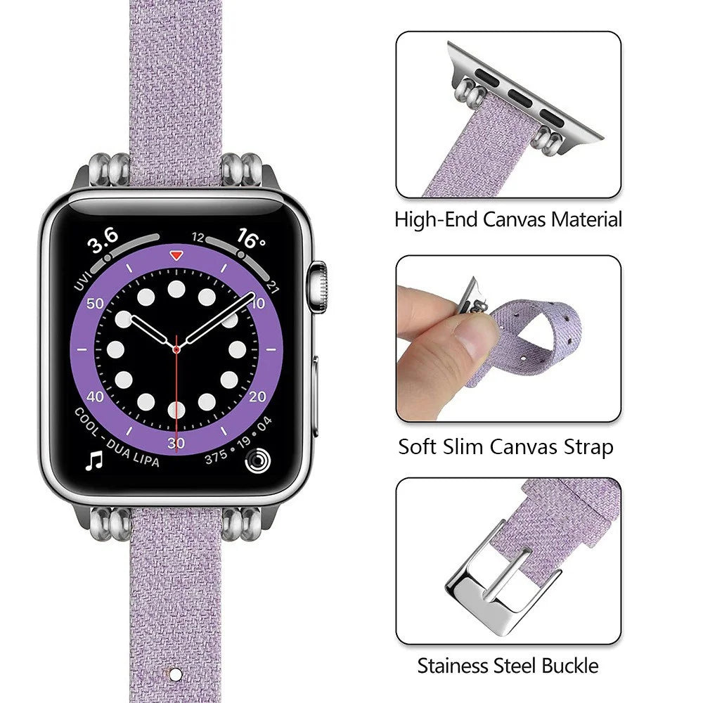 Canvas Woven Watch Strap for Apple Watch Ultra 3 2 1 49mm / Series 11 10 46mm / 9 8 7 45mm / SE3 SE2 SE 6 5 4 44mm / 3 2 1 42mm Adjustable Band - Black  /  White - 5