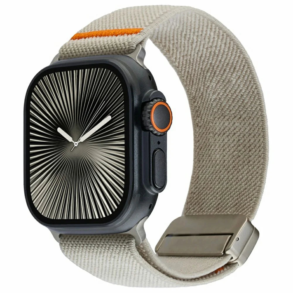 LEMONDA Watch Band For Apple Watch Ultra 3 2 1 49mm / Series 11 10 46mm / 9 8 7 45mm / SE3 SE2 SE 6 5 4 44mm / 3 2 1 42mm Stretch Woven Nylon Strap - Starlight - 2