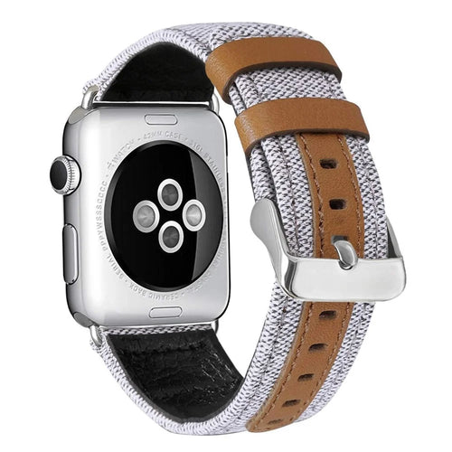 Watch Strap for Apple Watch Ultra 3 2 1 49mm / Series 11 10 46mm / 9 8 7 45mm / SE3 SE2 SE 6 5 4 44mm / 3 2 1 42mm Canvas + Genuine Cow Leather Band - Beige - 1
