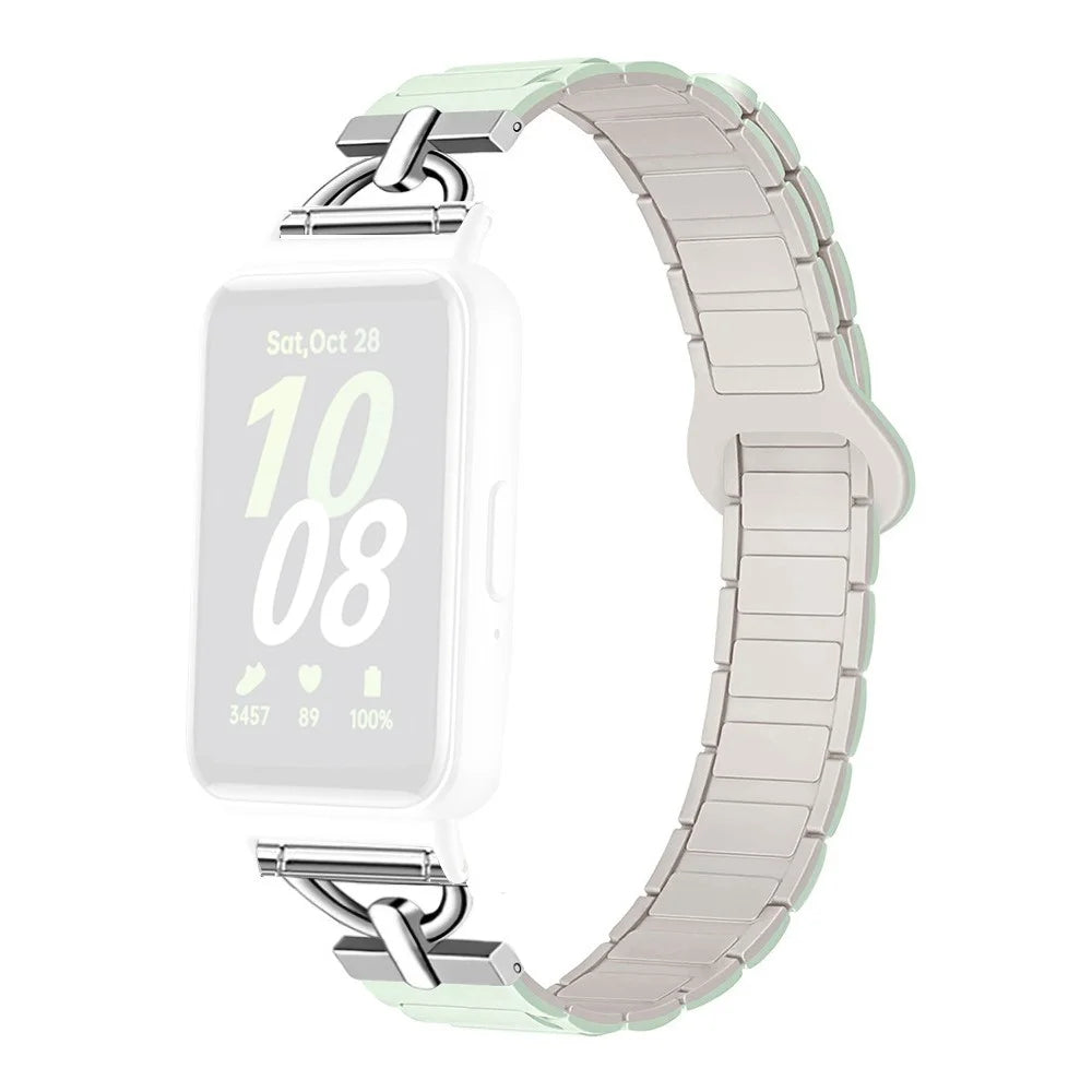 For Samsung Galaxy Fit3 Magnetic Watch Strap Silicone Wrist Band with D Ring Connector - Mint Green  /  Starlight - 1