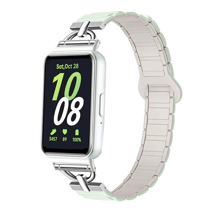 For Samsung Galaxy Fit3 Magnetic Watch Strap Silicone Wrist Band with D Ring Connector - Mint Green  /  Starlight - 2
