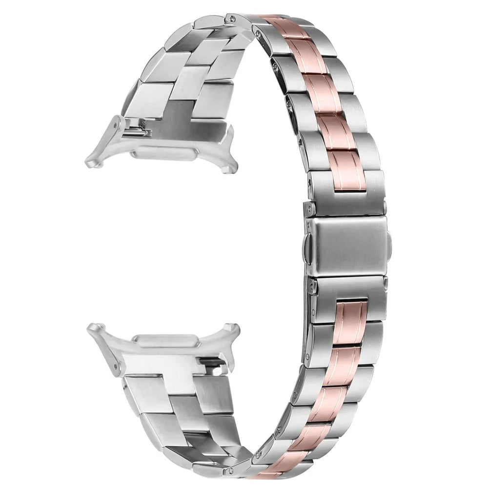 For Samsung Galaxy Watch Ultra (2025) 47mm / Watch Ultra 47mm Watch Band 3-Bead Stainless Steel Strap - Silver / Rose Gold - 1