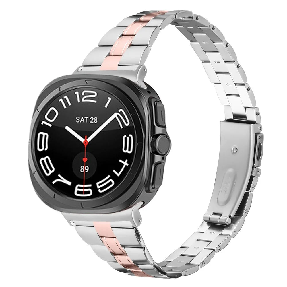 For Samsung Galaxy Watch Ultra (2025) 47mm / Watch Ultra 47mm Watch Band 3-Bead Stainless Steel Strap - Silver / Rose Gold - 2