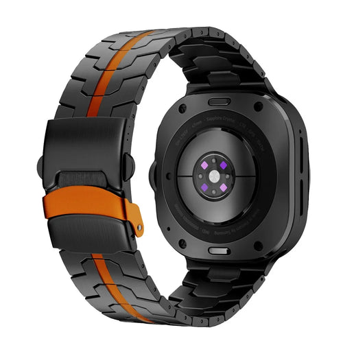 For Samsung Galaxy Watch Ultra (2025) 47mm / Watch Ultra 47mm Titanium Alloy Watch Band Folding Buckle Wrist Strap - Black / Orange - 1