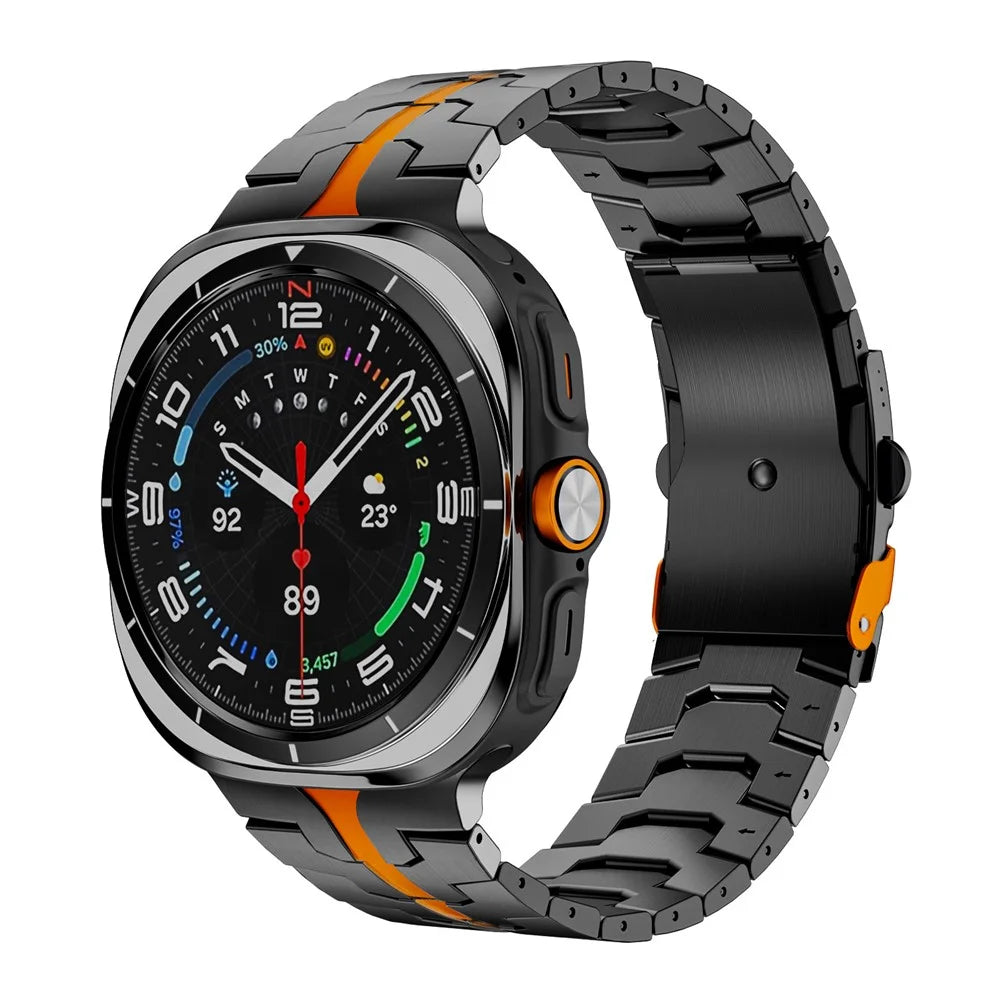 For Samsung Galaxy Watch Ultra (2025) 47mm / Watch Ultra 47mm Titanium Alloy Watch Band Folding Buckle Wrist Strap - Black / Orange - 2