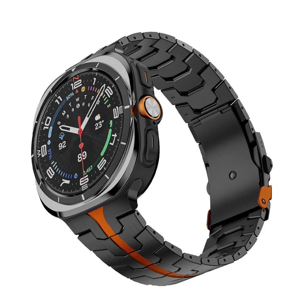 For Samsung Galaxy Watch Ultra (2025) 47mm / Watch Ultra 47mm Titanium Alloy Watch Band Folding Buckle Wrist Strap - Black / Orange - 3