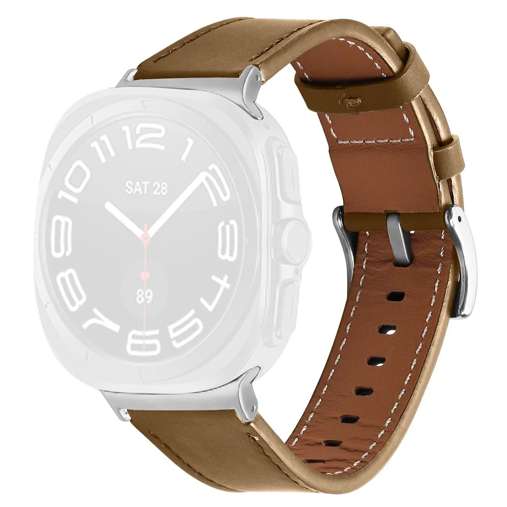 For Samsung Galaxy Watch Ultra (2025) 47mm / Watch Ultra 47mm Watch Band Silk Surface Genuine Cow Leather Strap - Light Brown - 1