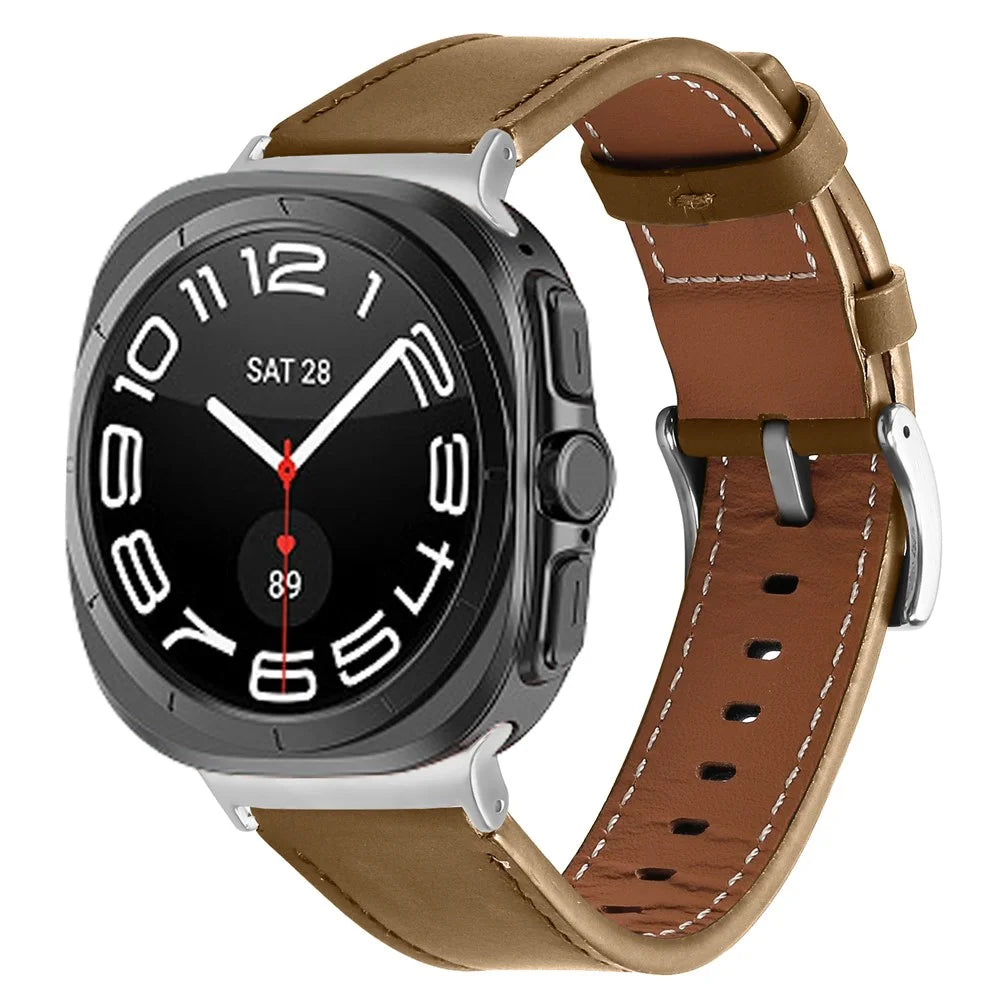For Samsung Galaxy Watch Ultra (2025) 47mm / Watch Ultra 47mm Watch Band Silk Surface Genuine Cow Leather Strap - Light Brown - 2