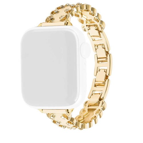 Lace Trim Watch Band for Apple Watch Apple Watch Ultra 3 2 1 49mm / Series 11 10 46mm / 9 8 7 45mm / SE3 SE2 SE 6 5 4 44mm / 3 2 1 42mm Rhinestone Decor Alloy Strap - Gold - 1