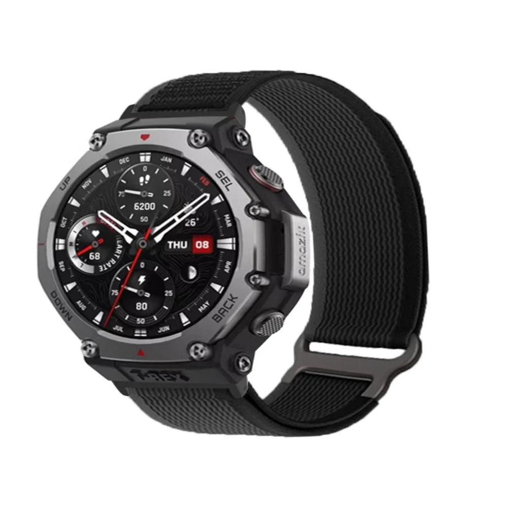 For Huami Amazfit T-Rex 3 Nylon Strap Magic Tape Metal Buckle Watch Band with PC Connector - Black - 3