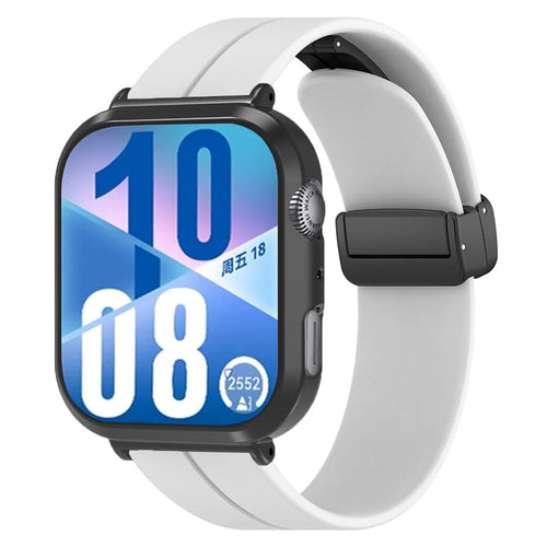 For Huawei Watch Fit 4 Magnetic Buckle Watchband Silicone Strap with Black PC Watch Case - White - 1