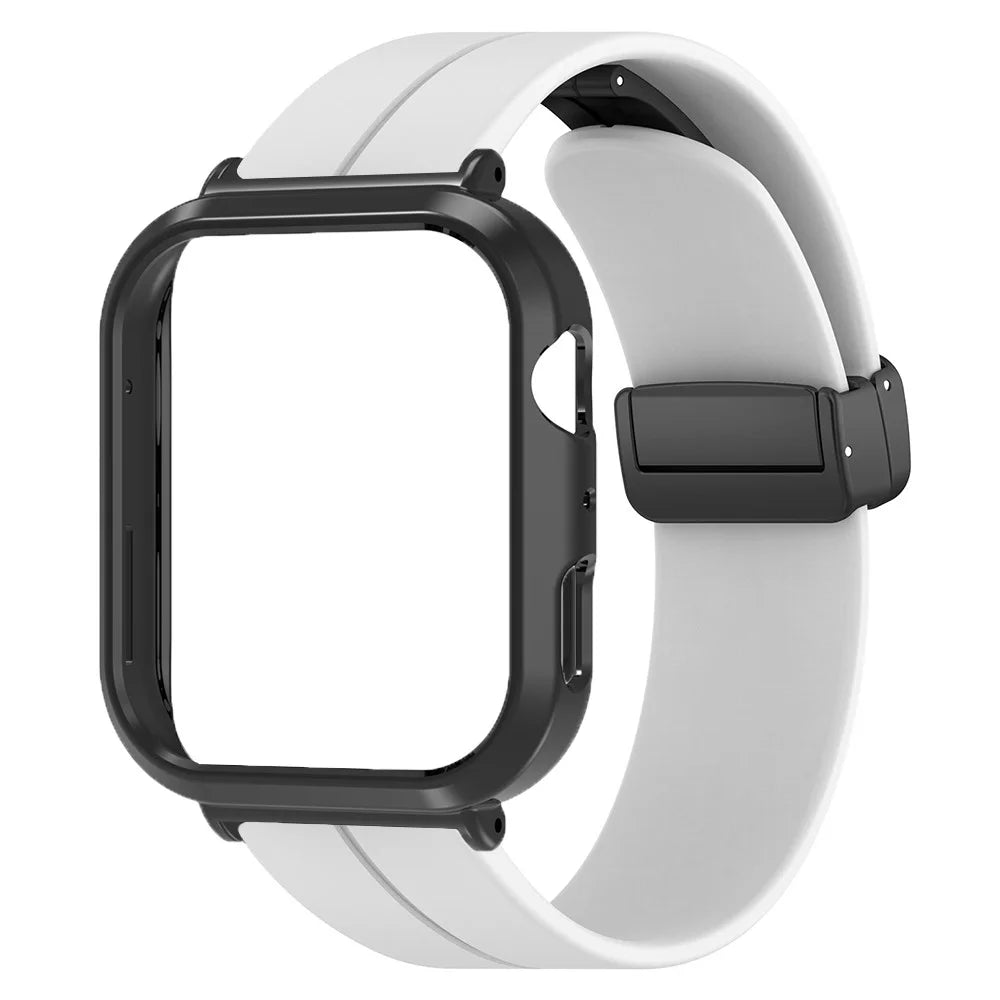 For Huawei Watch Fit 4 Magnetic Buckle Watchband Silicone Strap with Black PC Watch Case - White - 2