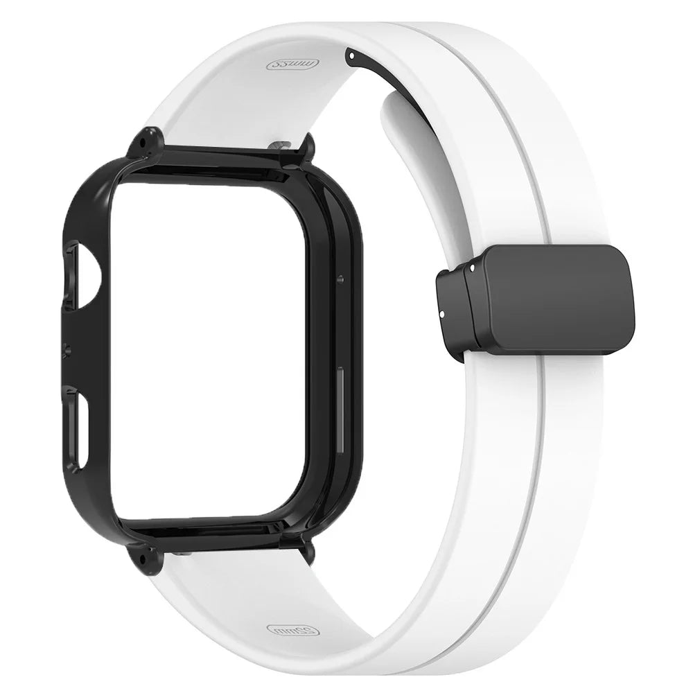 For Huawei Watch Fit 4 Magnetic Buckle Watchband Silicone Strap with Black PC Watch Case - White - 3