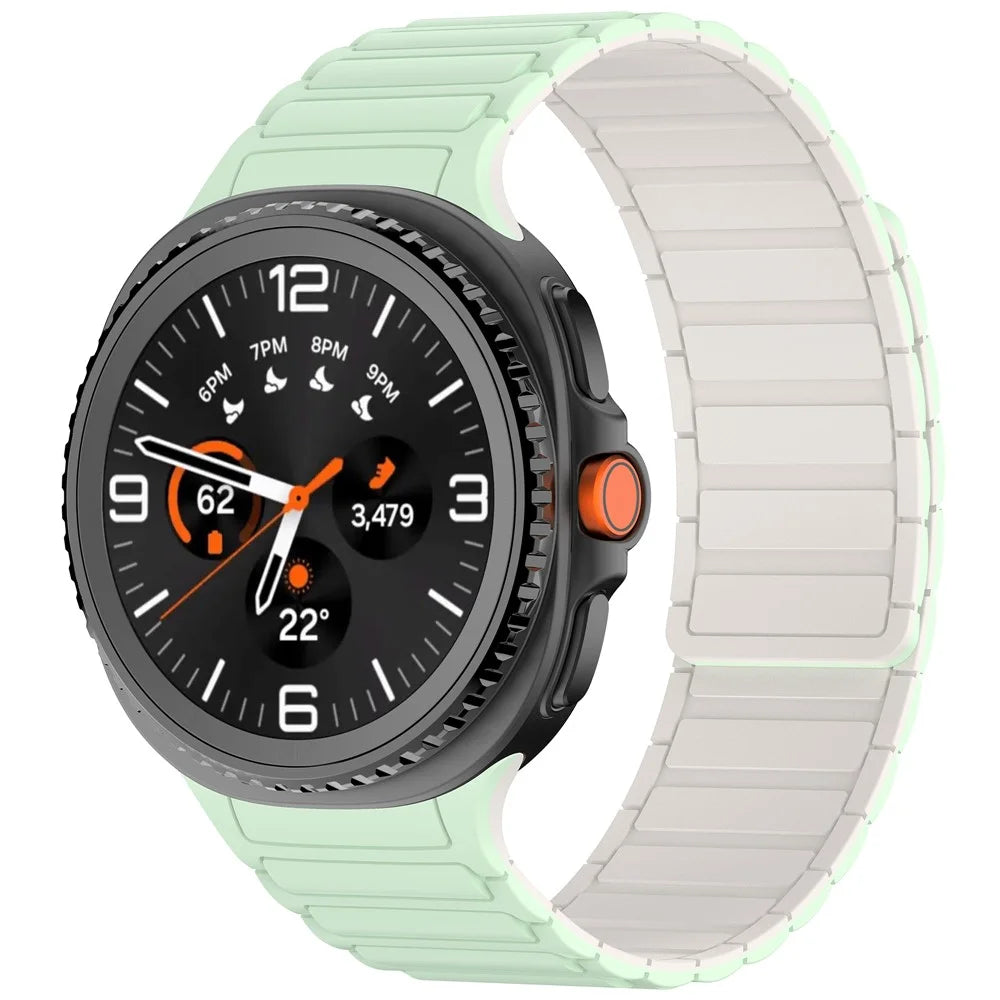 Magnetic Silicone Strap for Samsung Galaxy Watch8 44mm / 40mm / Watch8 Classic 46mm Adjustable Watch Band - Mint Green / Starlight - 4