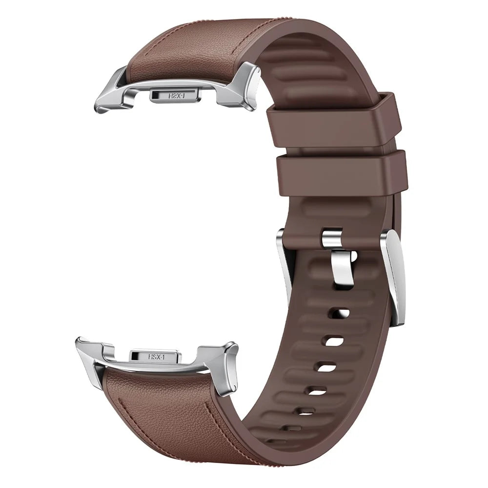 Leather Coated Silicone Strap for Samsung Galaxy Watch8 44mm / 40mm / Watch8 Classic 46mm Watch Band with Metal Connector - Brown - 1
