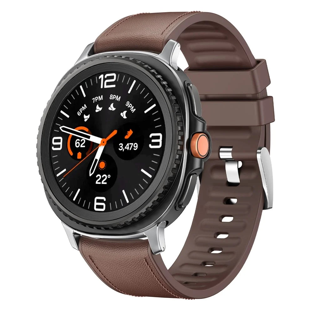 Leather Coated Silicone Strap for Samsung Galaxy Watch8 44mm / 40mm / Watch8 Classic 46mm Watch Band with Metal Connector - Brown - 2