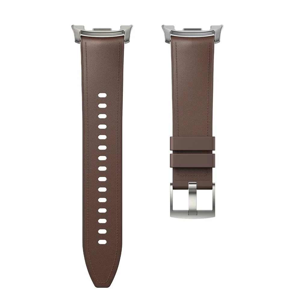 Leather Coated Silicone Strap for Samsung Galaxy Watch8 44mm / 40mm / Watch8 Classic 46mm Watch Band with Metal Connector - Brown - 3