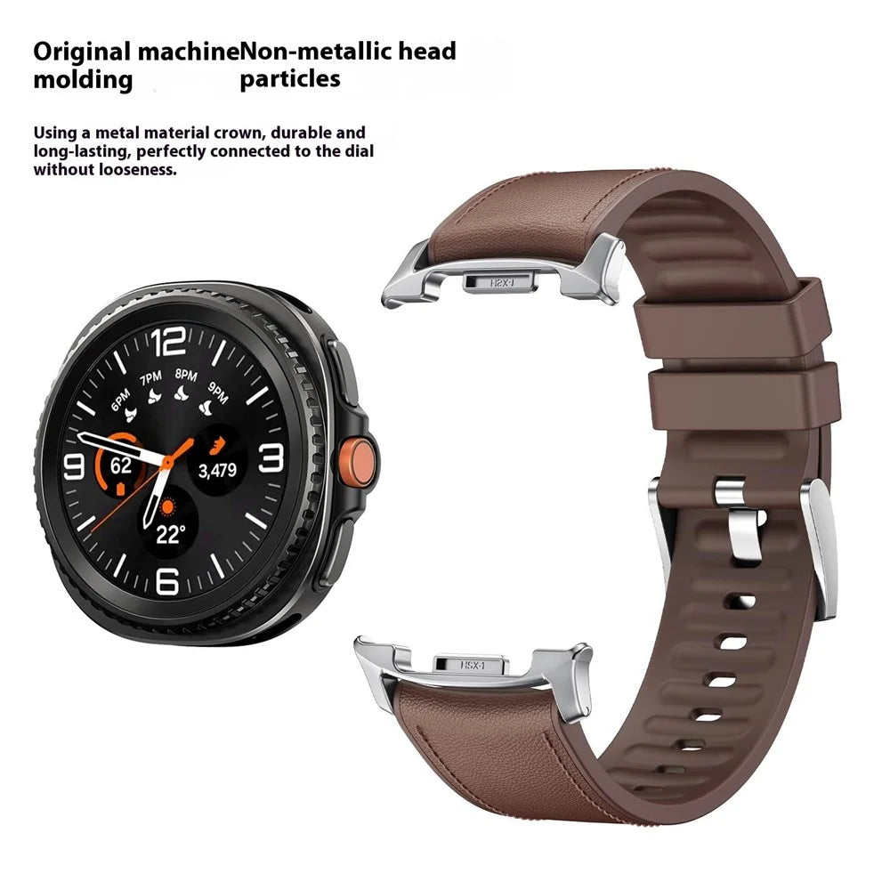 Leather Coated Silicone Strap for Samsung Galaxy Watch8 44mm / 40mm / Watch8 Classic 46mm Watch Band with Metal Connector - Brown - 4