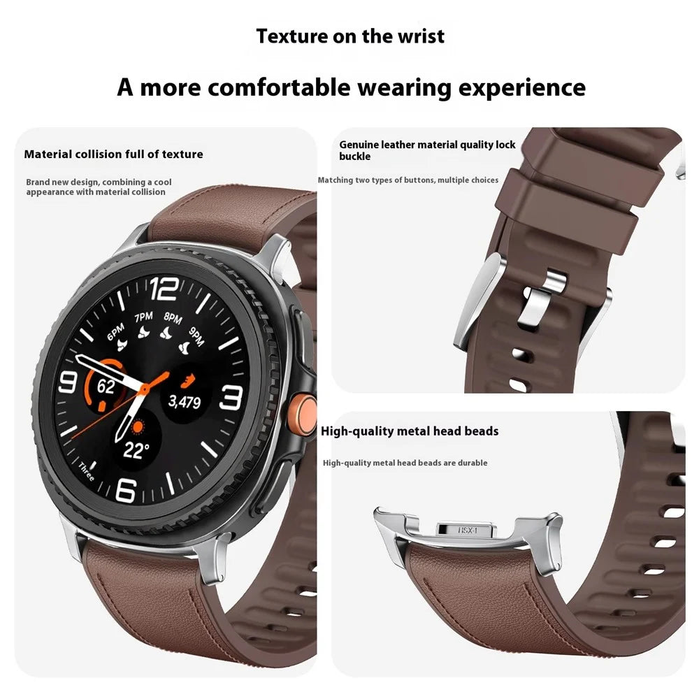 Leather Coated Silicone Strap for Samsung Galaxy Watch8 44mm / 40mm / Watch8 Classic 46mm Watch Band with Metal Connector - Brown - 5