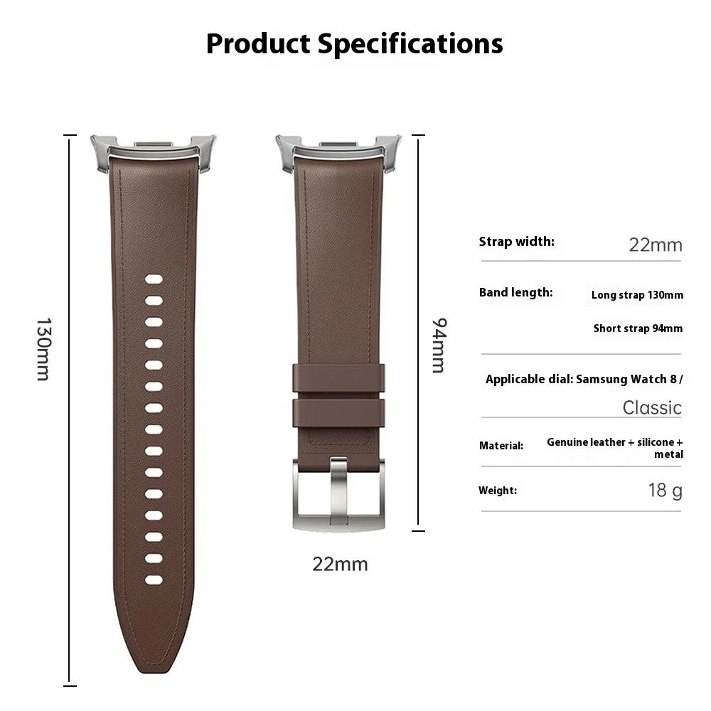 Leather Coated Silicone Strap for Samsung Galaxy Watch8 44mm / 40mm / Watch8 Classic 46mm Watch Band with Metal Connector - Brown - 6