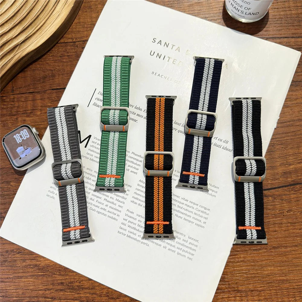 Braided Strap for Apple Watch Series 11 10 42mm / 9 8 7 41mm / SE3 SE2 SE 6 5 4 40mm / 3 2 1 38mm Elastic Nylon Adjustable Watch Band - Army Green - 5