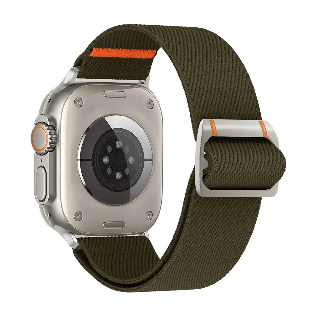 Braided Strap for Apple Watch Apple Watch Ultra 3 2 1 49mm / Series 11 10 46mm / 9 8 7 45mm / SE3 SE2 SE 6 5 4 44mm / 3 2 1 42mm Elastic Nylon Adjustable Watch Band - Army Green - 1