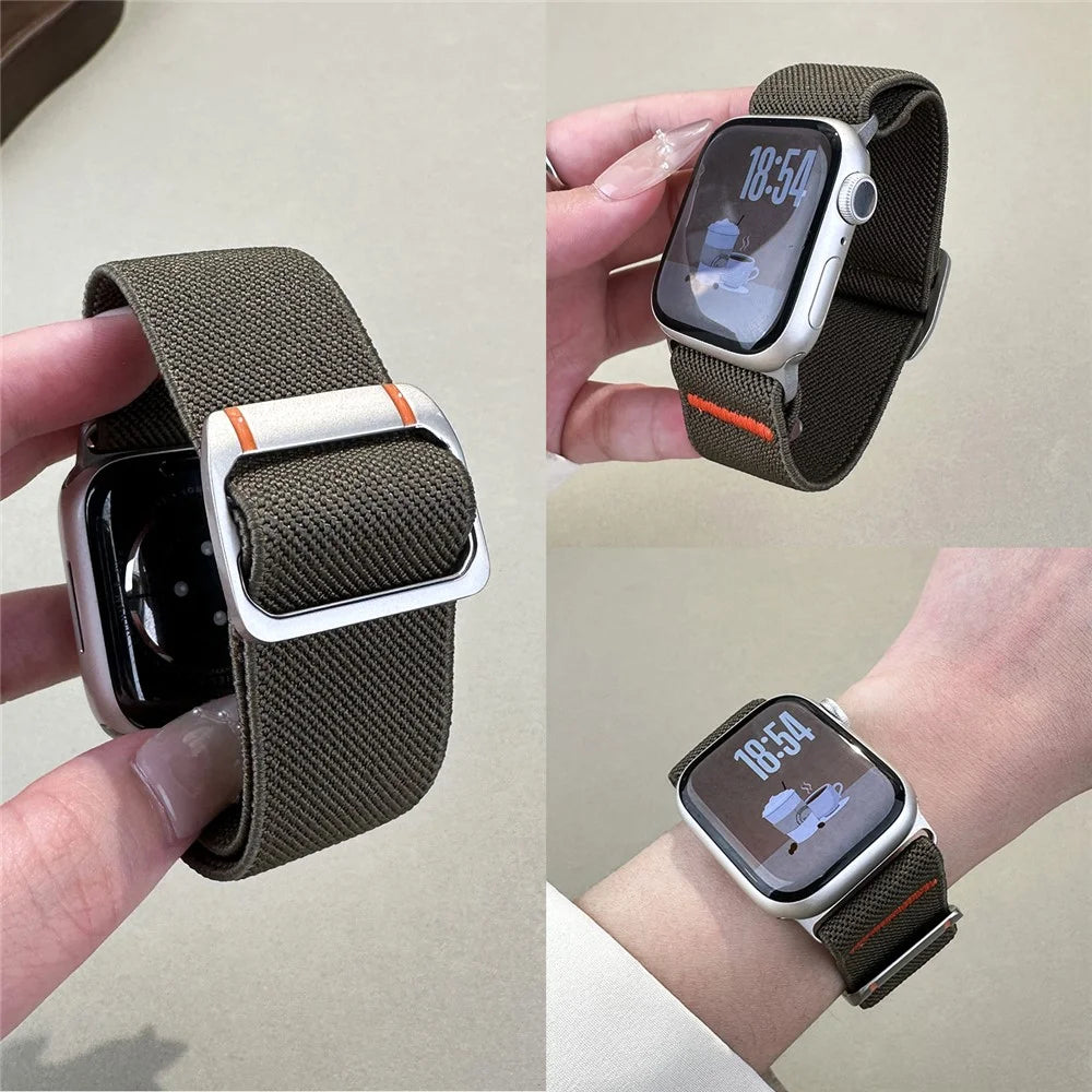 Braided Strap for Apple Watch Apple Watch Ultra 3 2 1 49mm / Series 11 10 46mm / 9 8 7 45mm / SE3 SE2 SE 6 5 4 44mm / 3 2 1 42mm Elastic Nylon Adjustable Watch Band - Army Green - 2