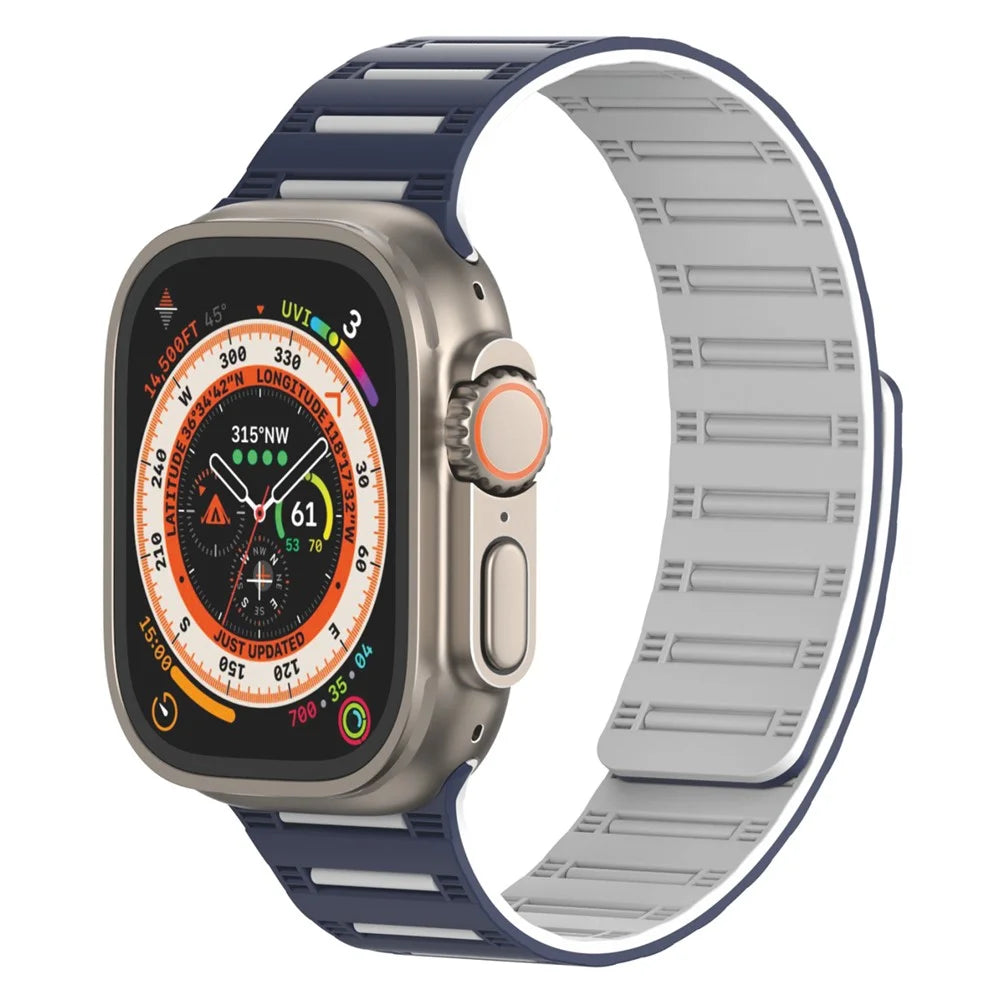 Magnetic Strap for Apple Watch Series 11 10 42mm / 9 8 7 41mm / SE3 SE2 SE 6 5 4 40mm / 3 2 1 38mm Silicone Watch Band - Midnight Blue / White - 2