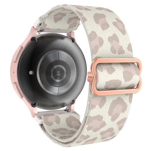 AHASTYLE WG07-SG Watch Band For Samsung Galaxy Watch6 / Watch 5 / Watch 4 40mm 44mm , 20mm Woven Nylon Breathable Strap - Beige Leopard Print - 1
