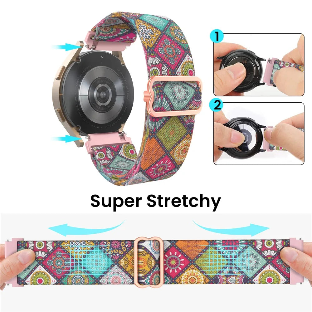 AHASTYLE WG07-SG Watch Band For Samsung Galaxy Watch6 / Watch 5 / Watch 4 40mm 44mm , 20mm Woven Nylon Breathable Strap - Beige Leopard Print - 4