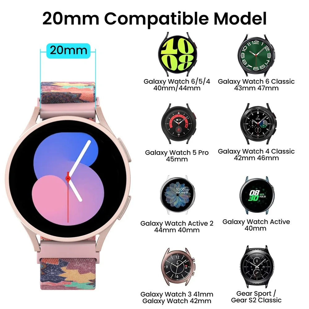 AHASTYLE WG07-SG Watch Band For Samsung Galaxy Watch6 / Watch 5 / Watch 4 40mm 44mm , 20mm Woven Nylon Breathable Strap - Beige Leopard Print - 5