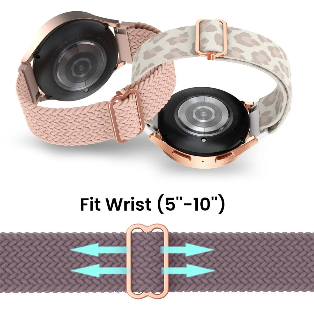 AHASTYLE WG07-SG Watch Band For Samsung Galaxy Watch6 / Watch 5 / Watch 4 40mm 44mm , 20mm Woven Nylon Breathable Strap - Beige Leopard Print - 6
