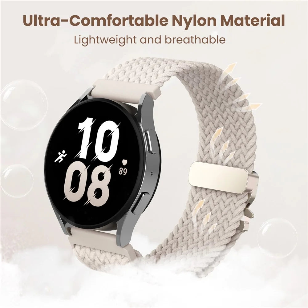 AHASTYLE WE37 Watch Band For Samsung Galaxy Watch7 / Watch6 / Watch 5 / Watch 4 40mm 44mm , 20mm Double Loop Nylon Braided Strap - Starlight White - 3