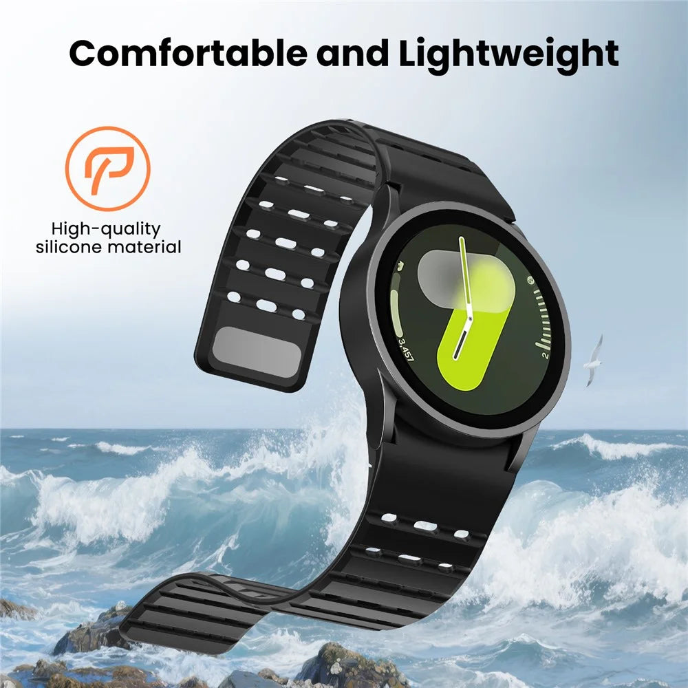 AHASTYLE WE33-SX For Samsung Galaxy Watch7 / Watch6 / Watch 5 / Watch 4 40mm 44mm , 20mm Breathable Magnetic Silicone Strap - Black - 7