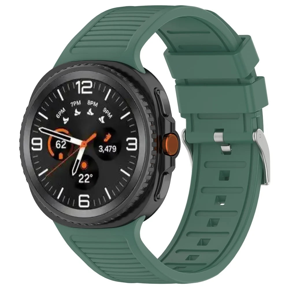 Silicone Watch Band for Samsung Galaxy Watch8 Classic 46mm / Watch8 44mm / 40mm Steel Buckle Striped Strap - Dark Green - 2