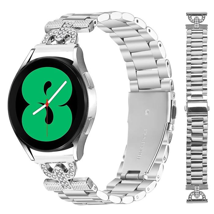 Watch Strap for Withings Steel Silver Stainless Steel Band D-Shape Rhinestones Decor - 2