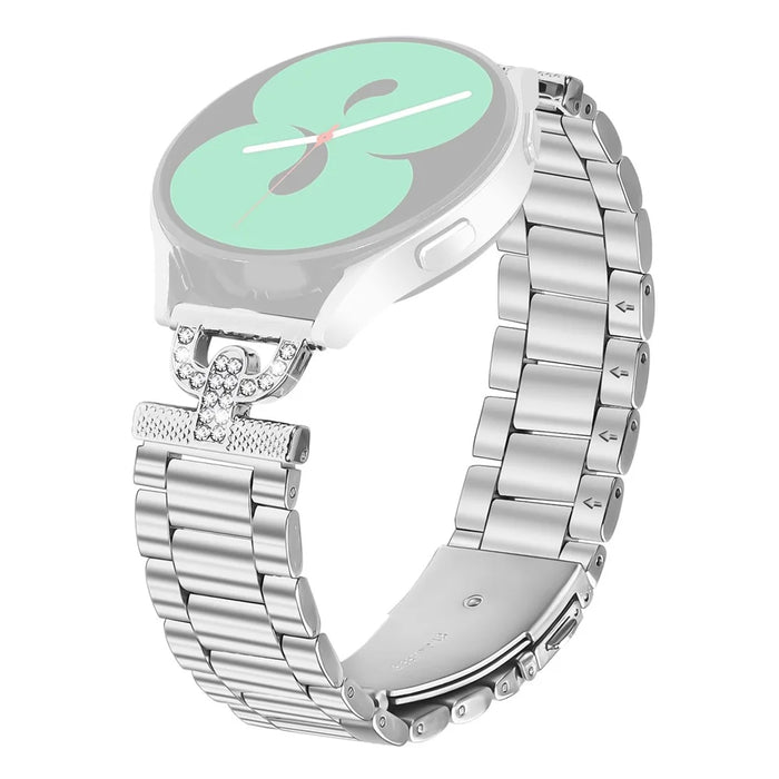Watch Strap for Verizon GizmoWatch 2 Silver Stainless Steel Band D-Shape Rhinestones Decor - 1