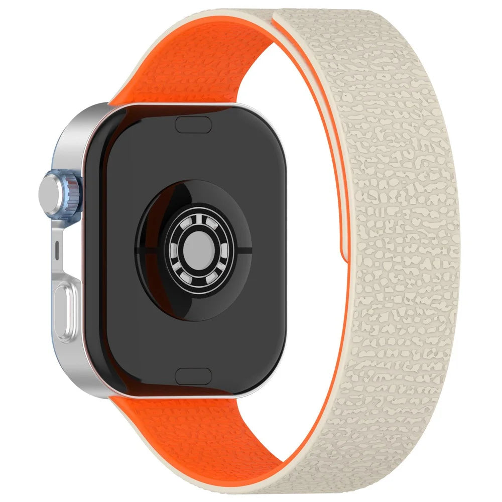 Silicone Band for Huawei Watch Fit 4 Pro / Fit 4 / Fit 3 Litchi Texture Magnetic Strap - Starlight / Orange - 1