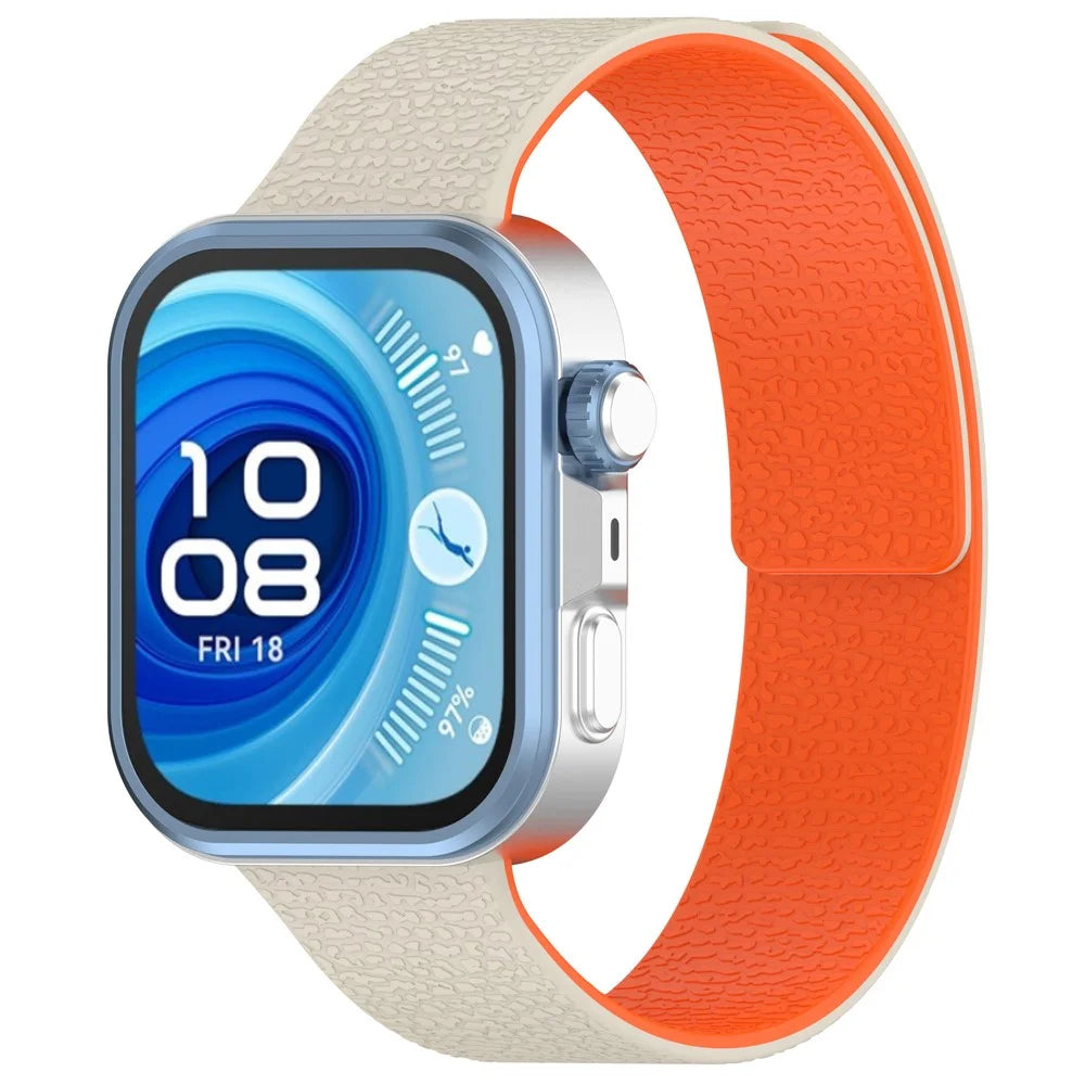 Silicone Band for Huawei Watch Fit 4 Pro / Fit 4 / Fit 3 Litchi Texture Magnetic Strap - Starlight / Orange - 2