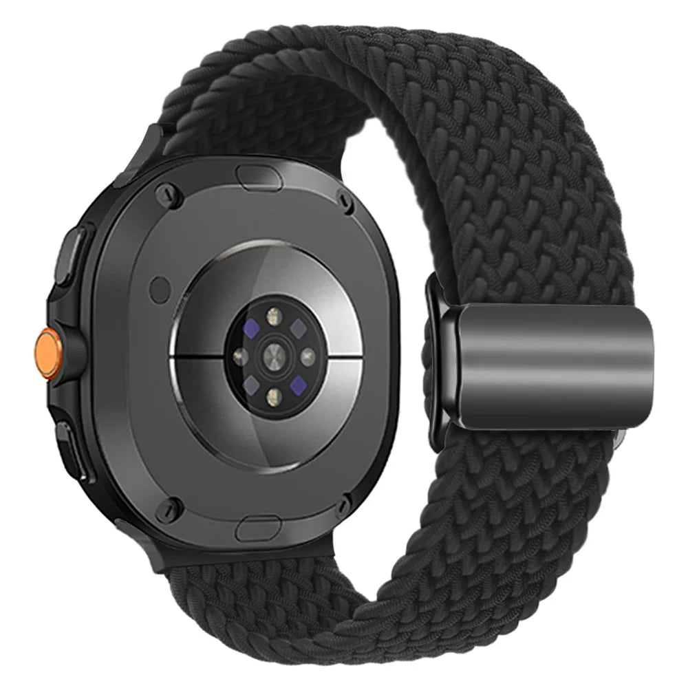 Wrist Strap for Samsung Galaxy Watch8 44mm / 40mm / Watch8 Classic 46mm Magnetic Clasp Woven Nylon Watch Band - Black - 1