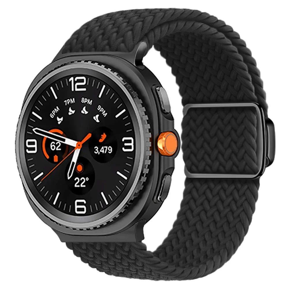 Wrist Strap for Samsung Galaxy Watch8 44mm / 40mm / Watch8 Classic 46mm Magnetic Clasp Woven Nylon Watch Band - Black - 2