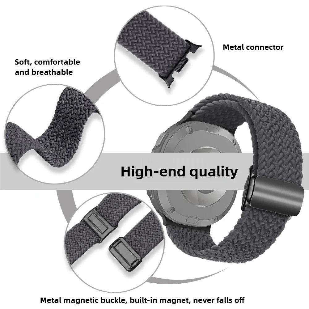 Wrist Strap for Samsung Galaxy Watch8 44mm / 40mm / Watch8 Classic 46mm Magnetic Clasp Woven Nylon Watch Band - Black - 3