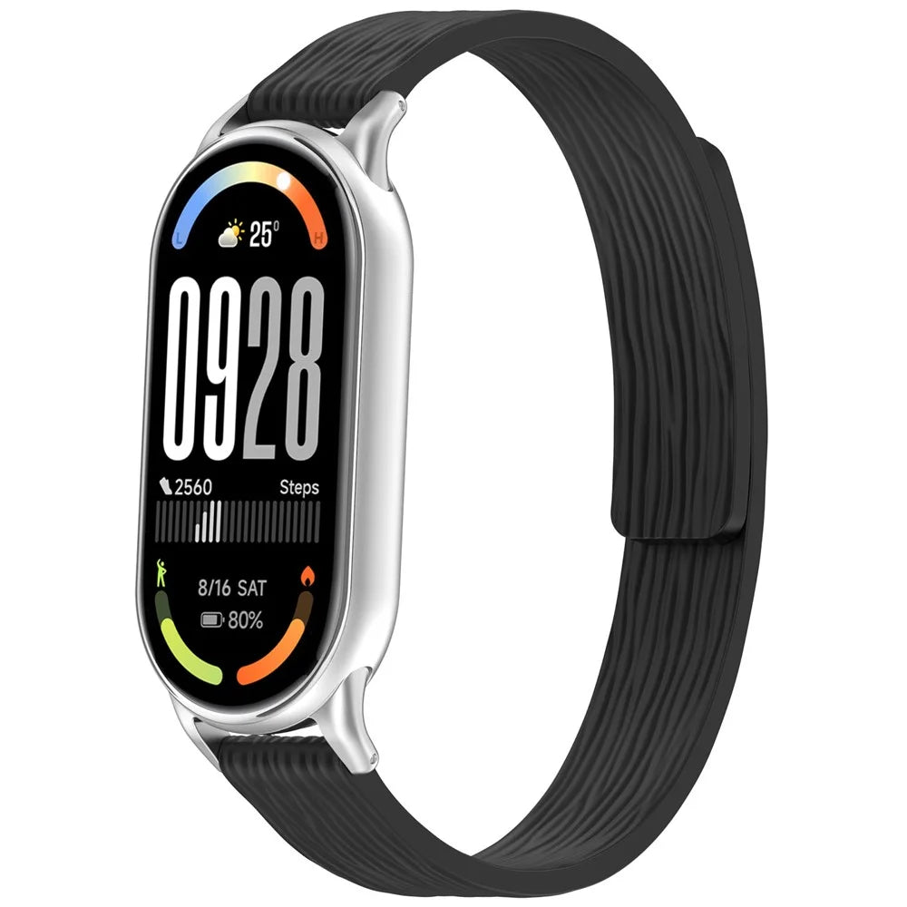 Striped Silicone Strap for Xiaomi Smart Band 10 / 10 NFC / 9 / 9 NFC / 8 / 8 NFC Magnetic Watch Band - Black - 2