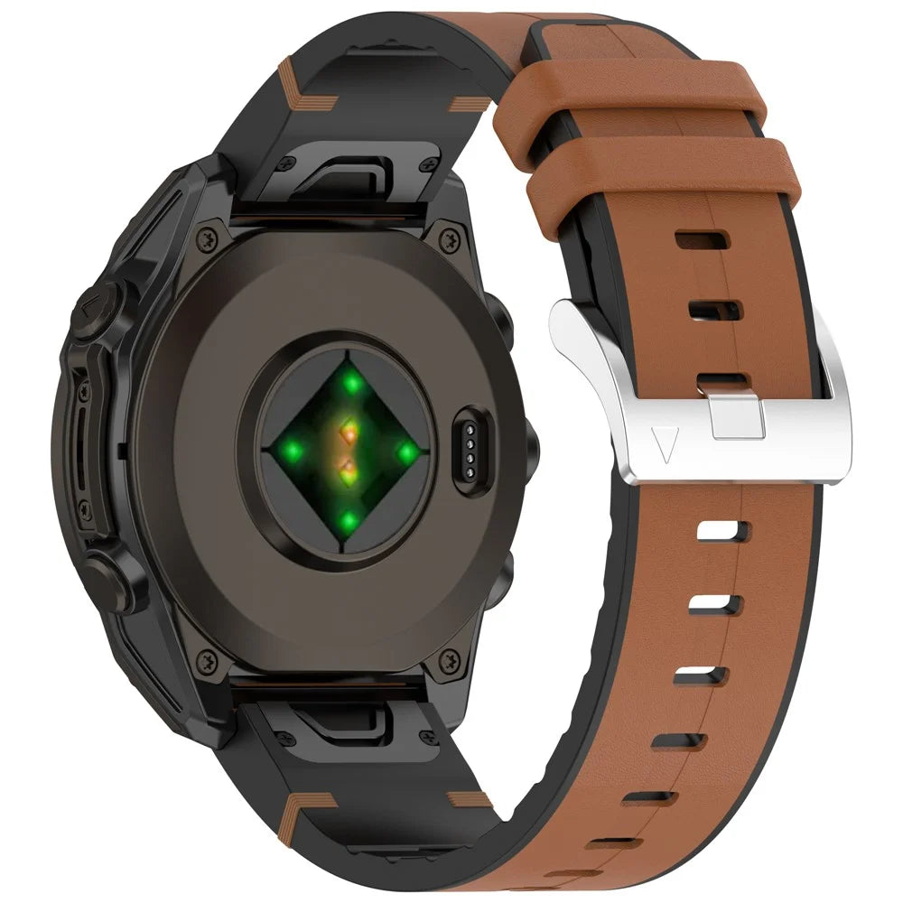 20mm Replacement Strap for Garmin Fenix 8S / 6S / 5S / 6S Pro / 5S Plus Leather Covered Silicone Watch Band - Brown - 1