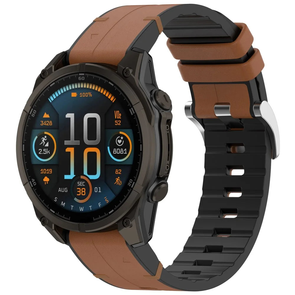 20mm Replacement Strap for Garmin Fenix 8S / 6S / 5S / 6S Pro / 5S Plus Leather Covered Silicone Watch Band - Brown - 4
