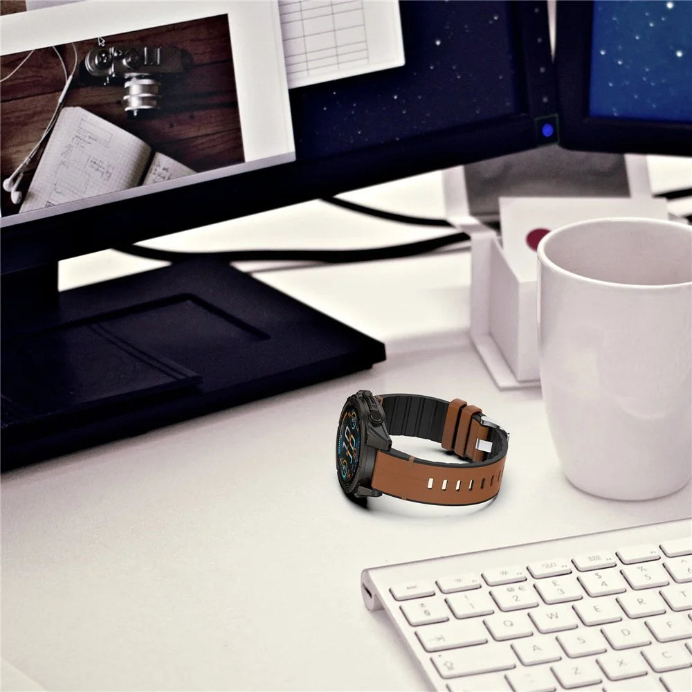 20mm Replacement Strap for Garmin Fenix 8S / 6S / 5S / 6S Pro / 5S Plus Leather Covered Silicone Watch Band - Brown - 6