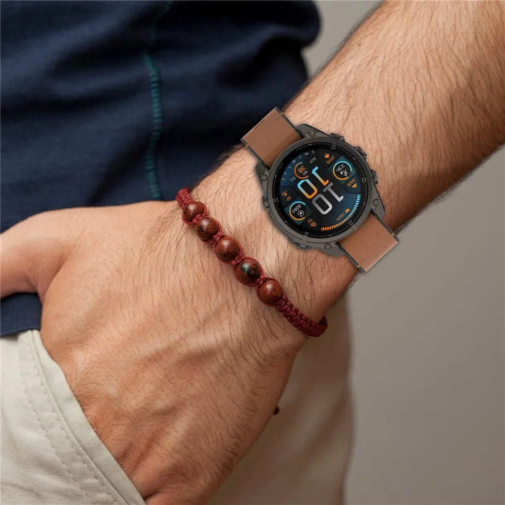 20mm Replacement Strap for Garmin Fenix 8S / 6S / 5S / 6S Pro / 5S Plus Leather Covered Silicone Watch Band - Brown - 7